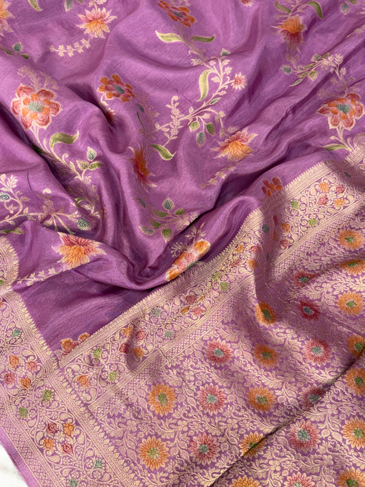 Levender rosy jaal georgette silk Banarasi saree