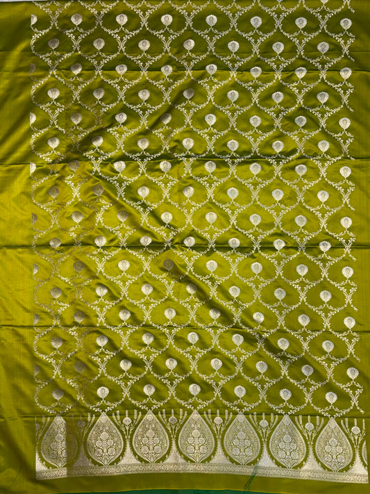 Beautiful Banarasi Mashru silk suit with all over jaal pattern