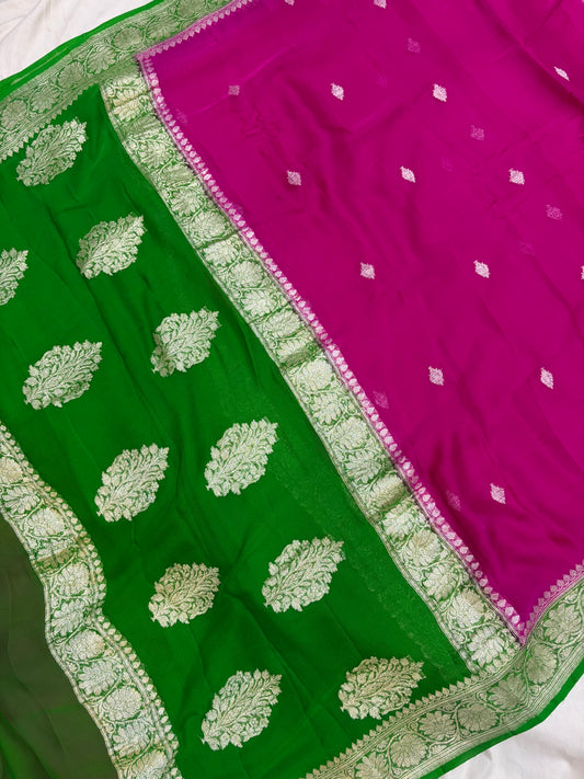 Beautiful Pure khaddi chiffon saree in beautiful contrast colour