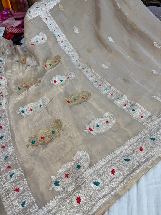 PURE KHADDI TISSUE SILK SAREE IN OFF WHITE COLOUR