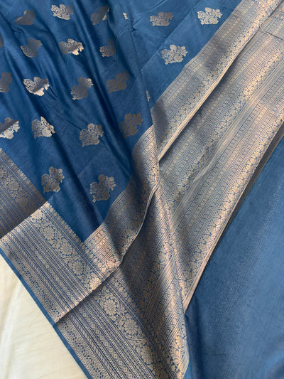 Banarasi soft katan silk saree in saphire blue colour