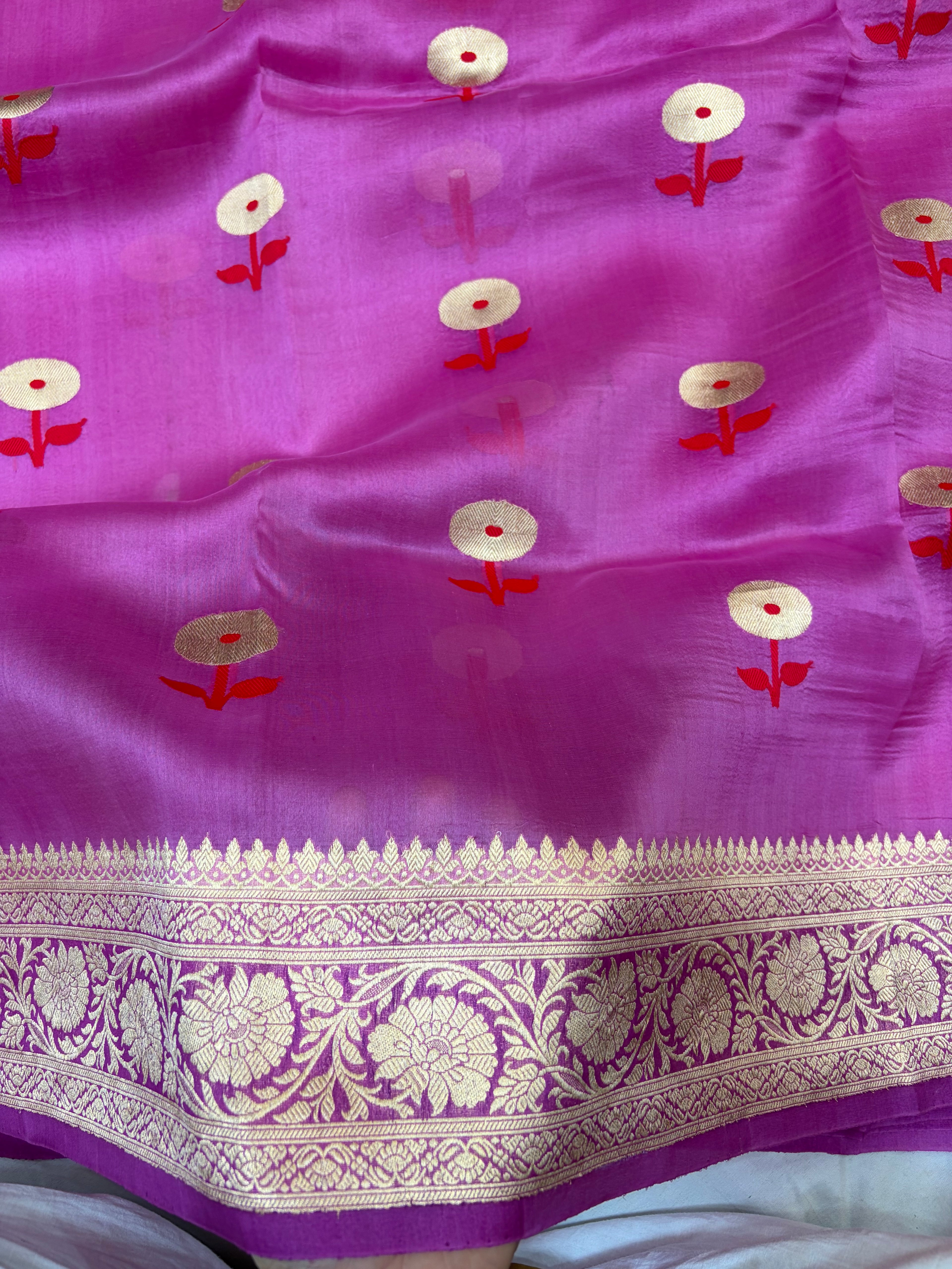 Pure organza silk saree in magenta purple colour