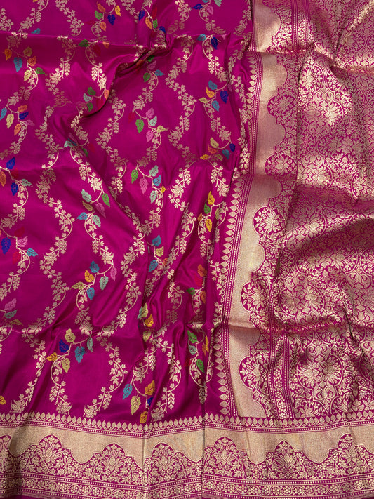Premium pure katan silk saree with all meenawork in beautiful Rani colour