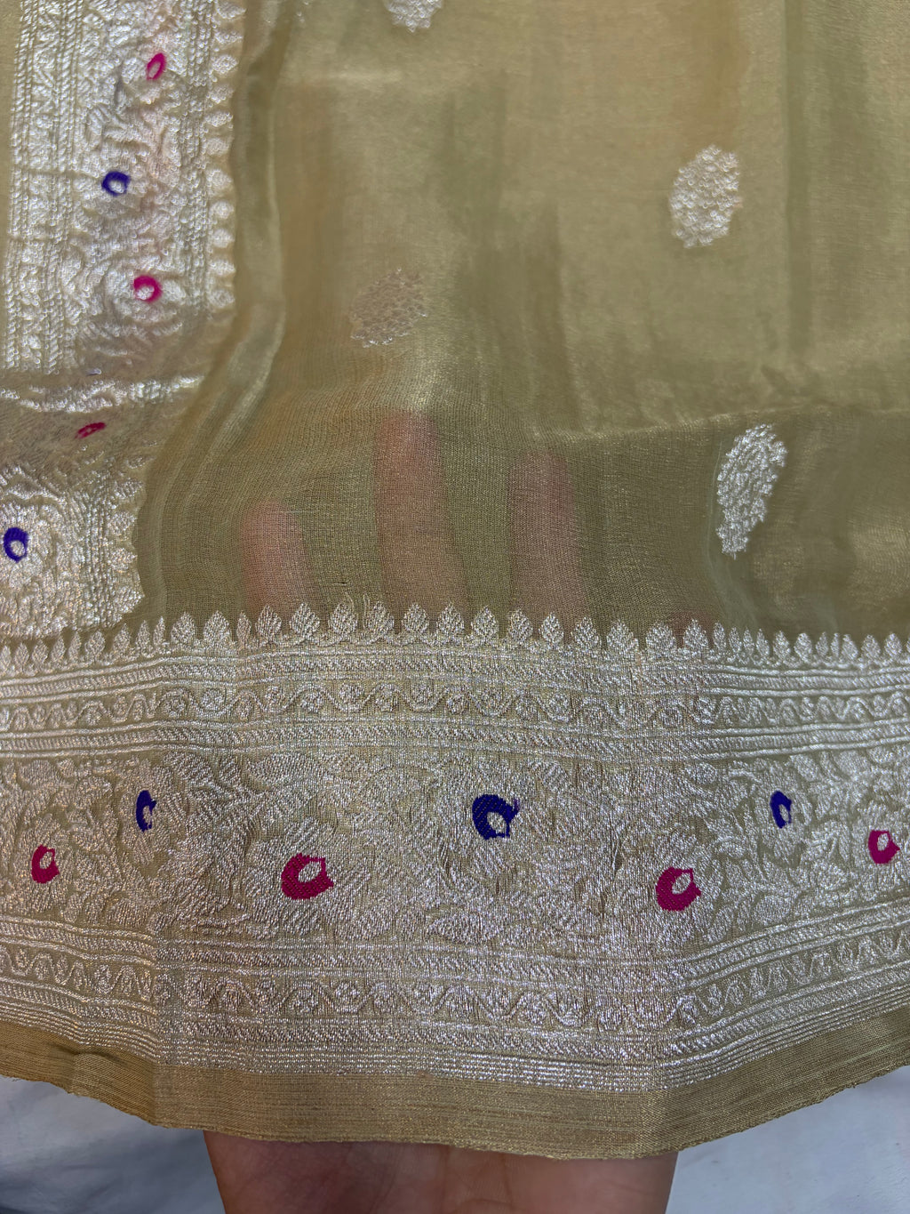 LIGHT CHIKU COLOUR PURE KHADDI CHIFFON TISSUE SILK SAREE