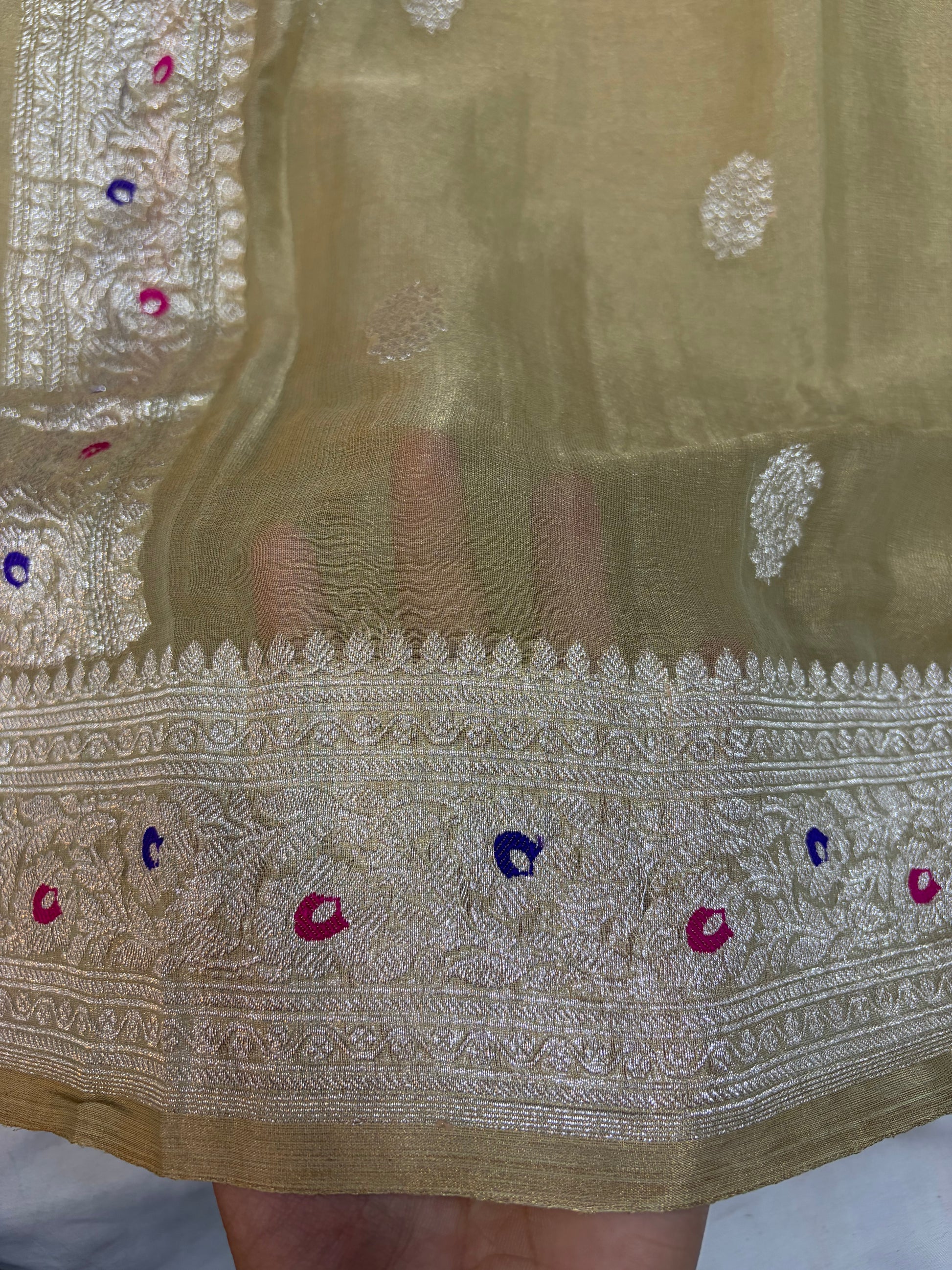 LIGHT CHIKU COLOUR PURE KHADDI CHIFFON TISSUE SILK SAREE