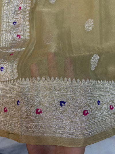 LIGHT CHIKU COLOUR PURE KHADDI CHIFFON TISSUE SILK SAREE