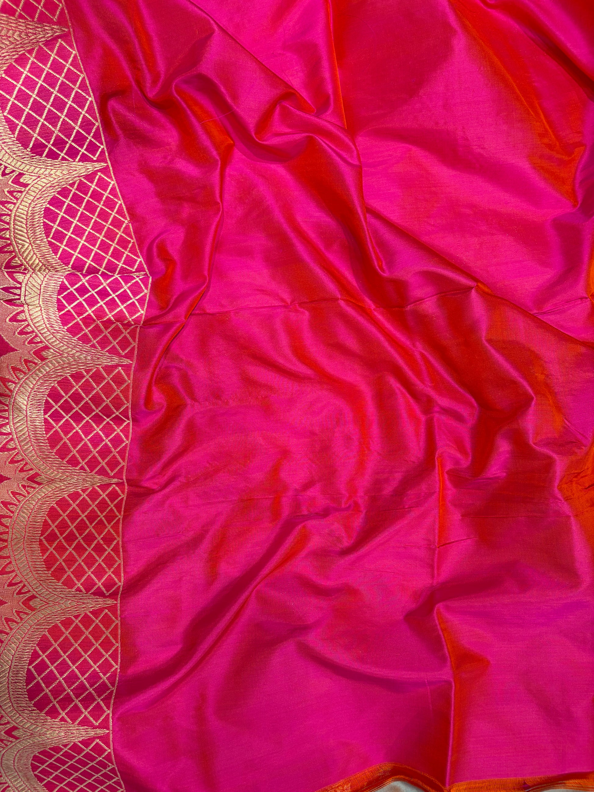 Premium pure katan silk saree with sona rupa work in beautiful rani colour