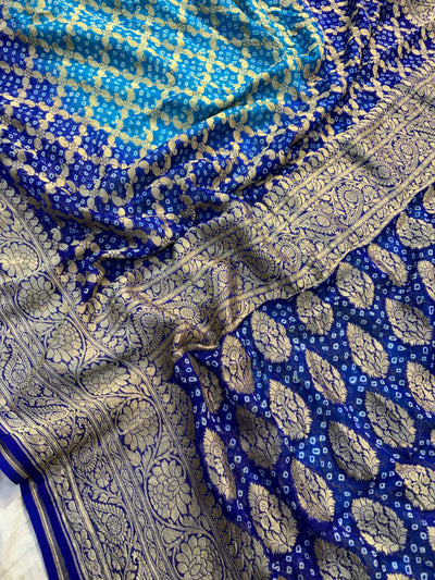 Pure georgette bandhani saree in beautiful dual shade