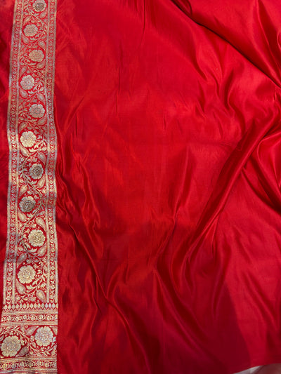 Bridal Banarasi satin Katan silk sarees in blood red colour with all over Swarovski work
