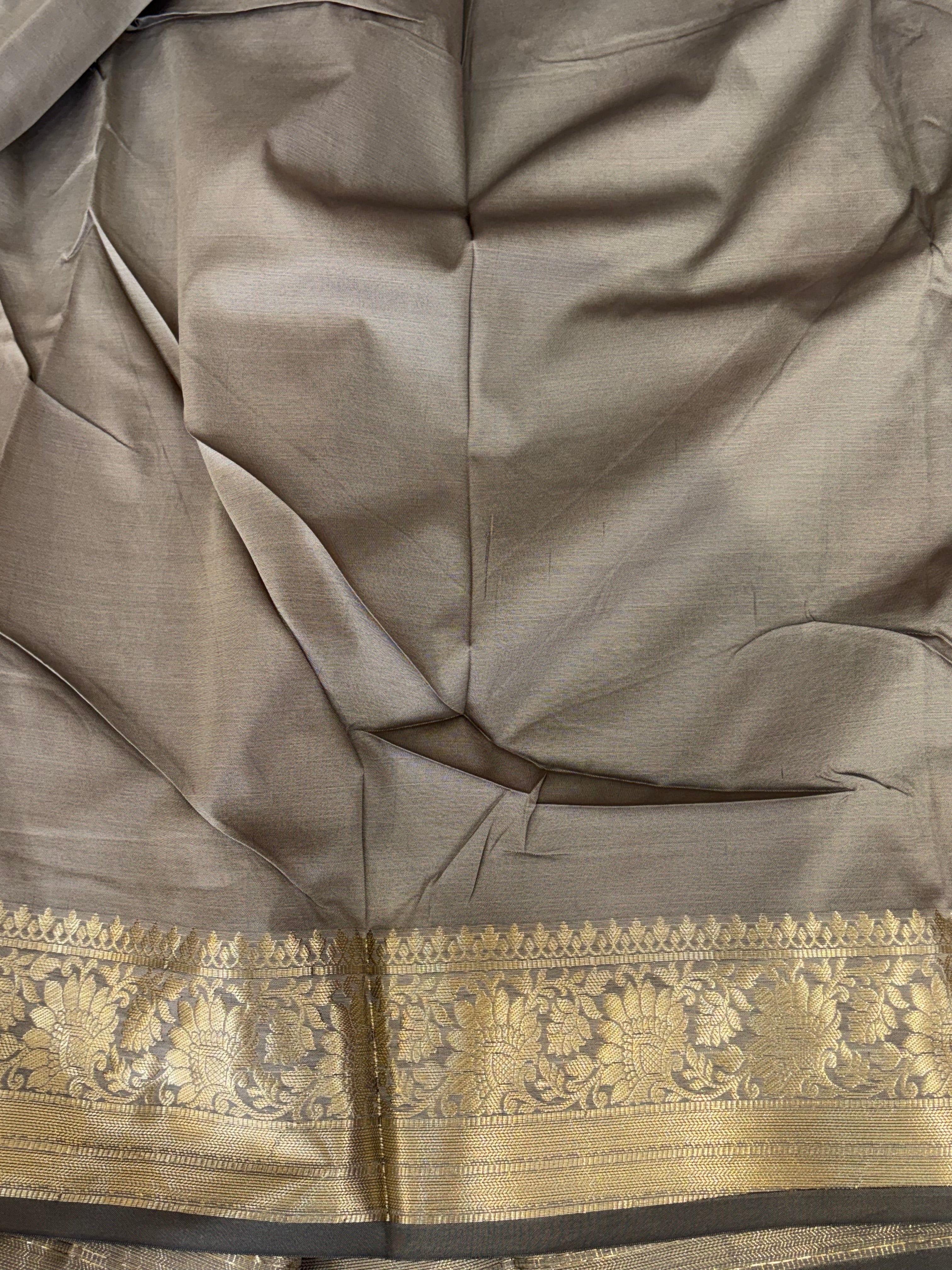 Banarasi katan by katan silk saree in dusty grey colour with multiple meenakari work