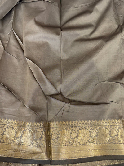 Banarasi katan by katan silk saree in dusty grey colour with multiple meenakari work