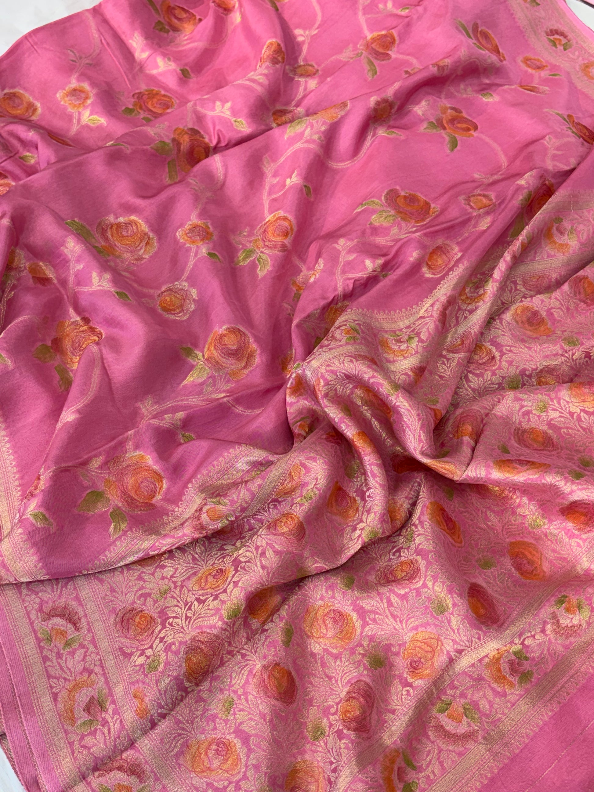 Pink rosy jaal georgette silk Banarasi saree