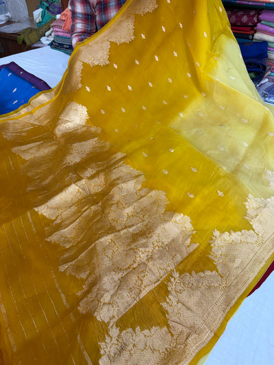 Pure handloom organza silk saree in half half colour