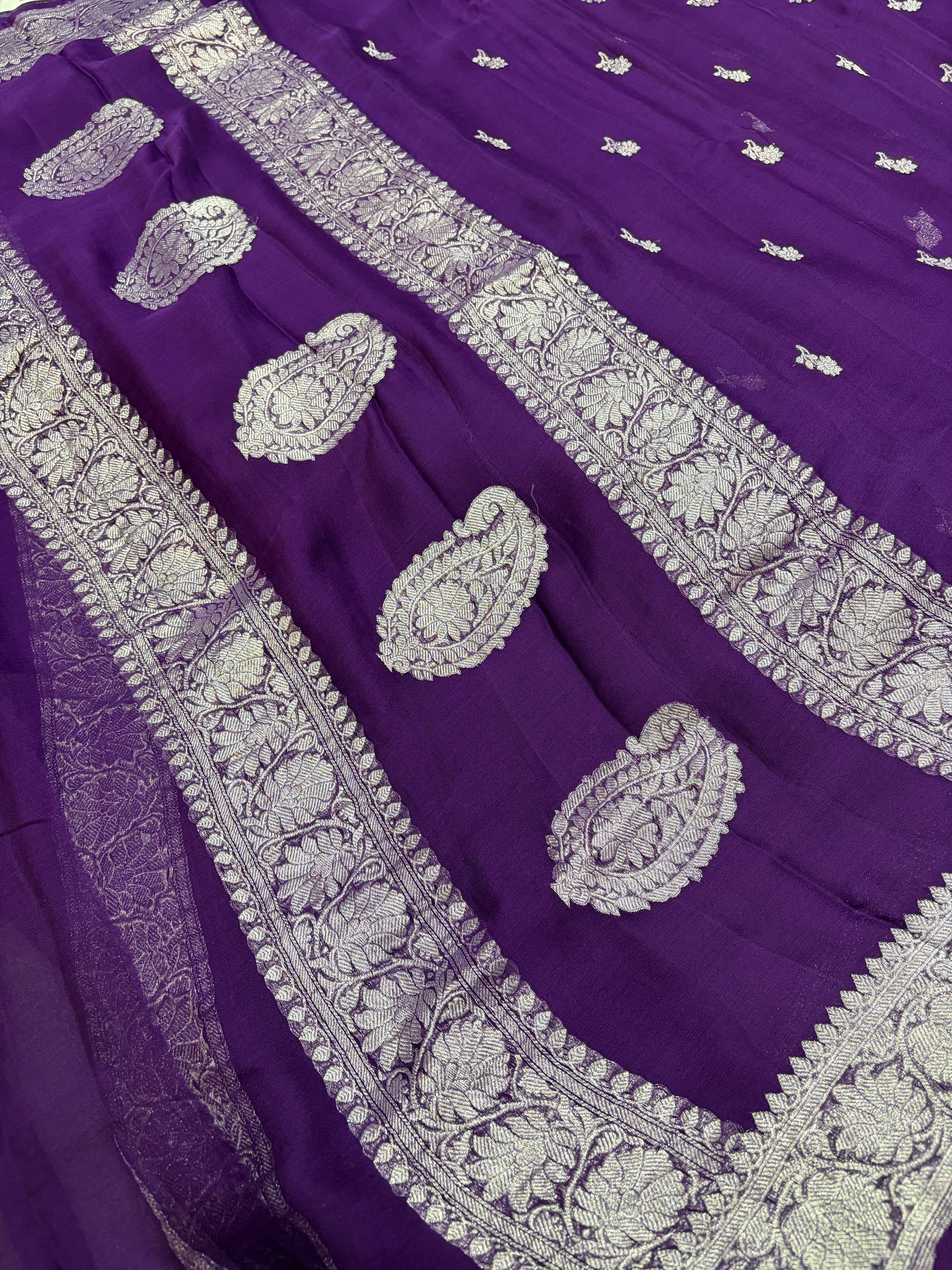 Pure khaddi chiffon saree in dark purple colour