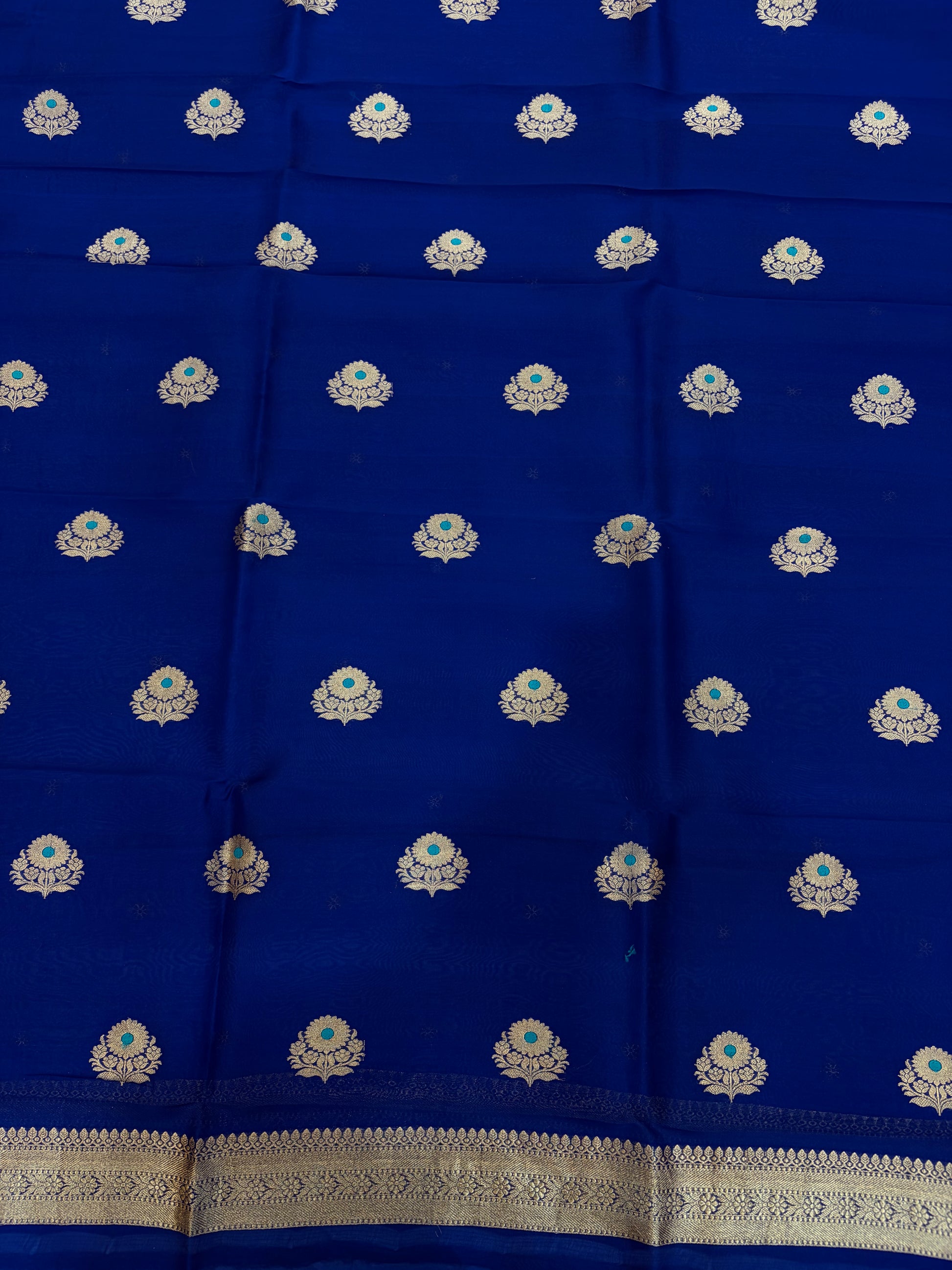 Pure Handloom Kora silk suit set in light Navy blue colour with meenakari work