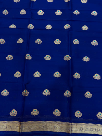 Pure Handloom Kora silk suit set in light Navy blue colour with meenakari work