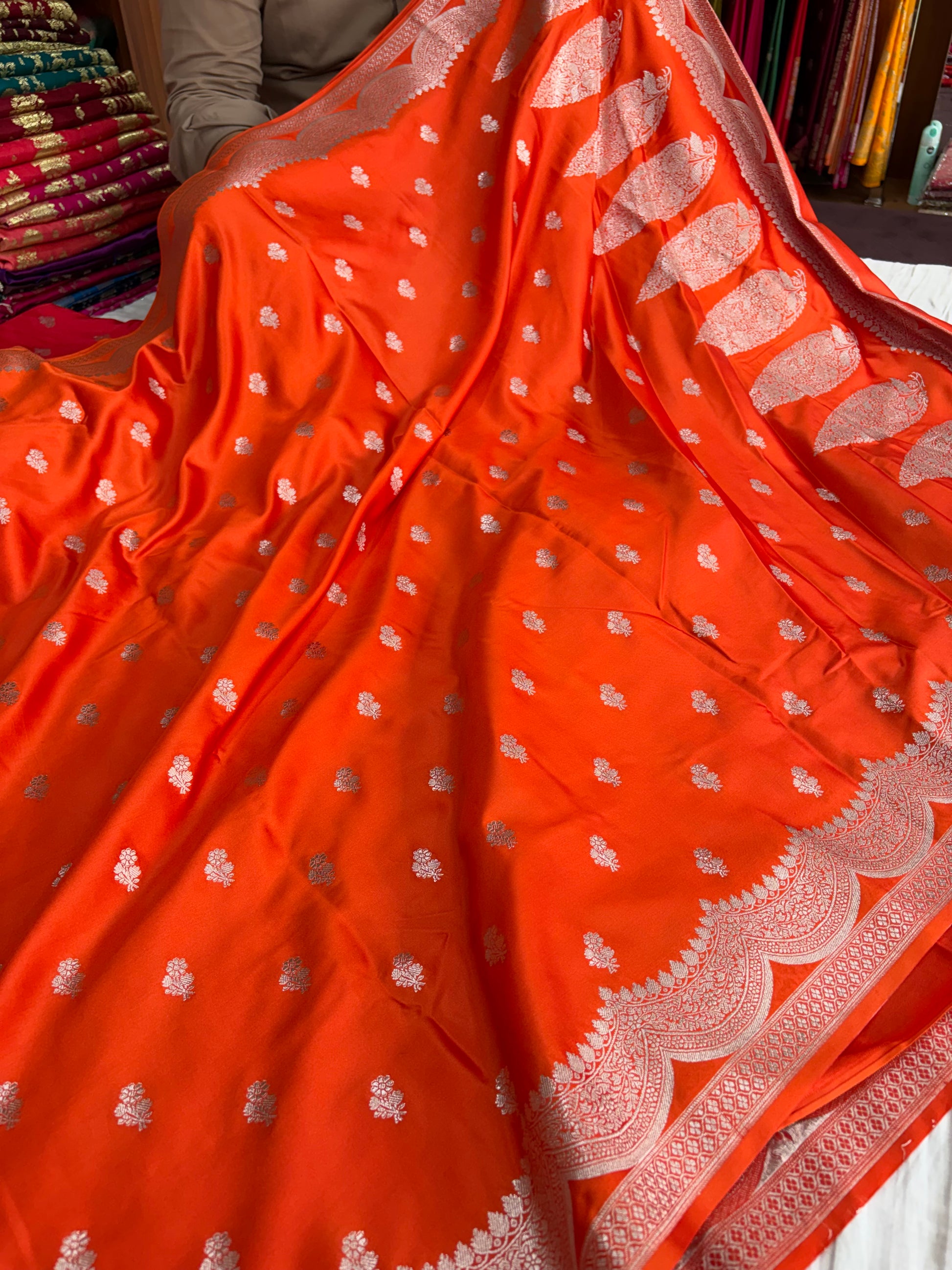 Banarasi Mashru silk saree in orange colour
