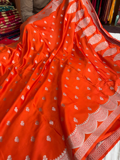 Banarasi Mashru silk saree in orange colour