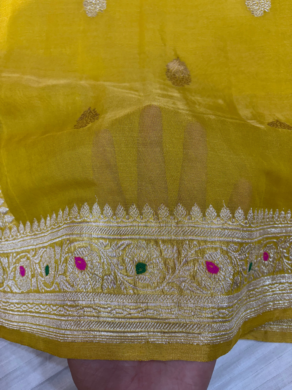 PURE KHADDI TISSUE SILK SAREE IN GOLD YELLOW COLOUR