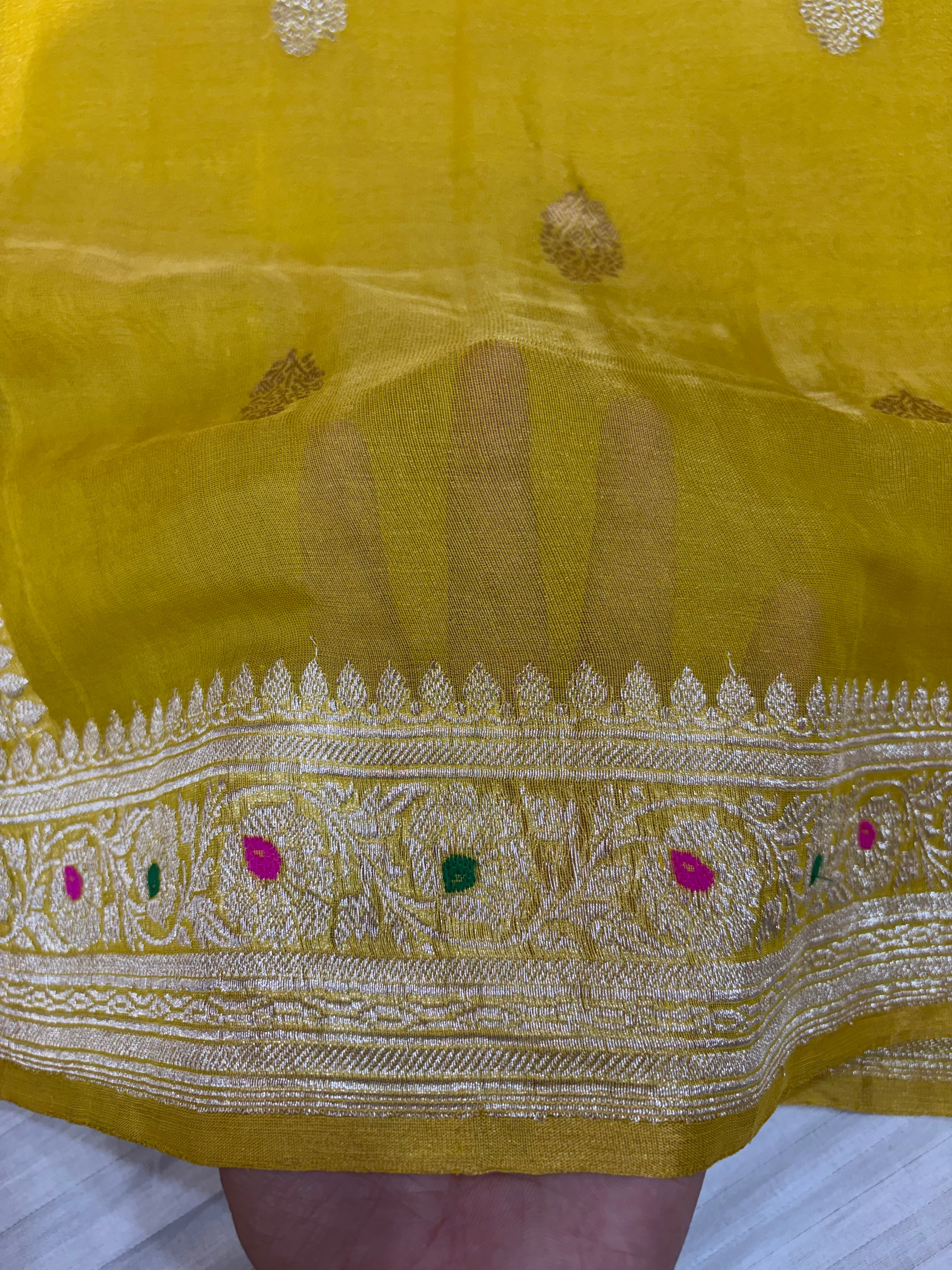 PURE KHADDI TISSUE SILK SAREE IN GOLD YELLOW COLOUR