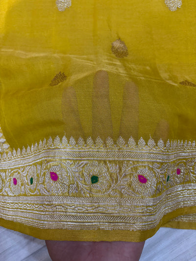 PURE KHADDI TISSUE SILK SAREE IN GOLD YELLOW COLOUR