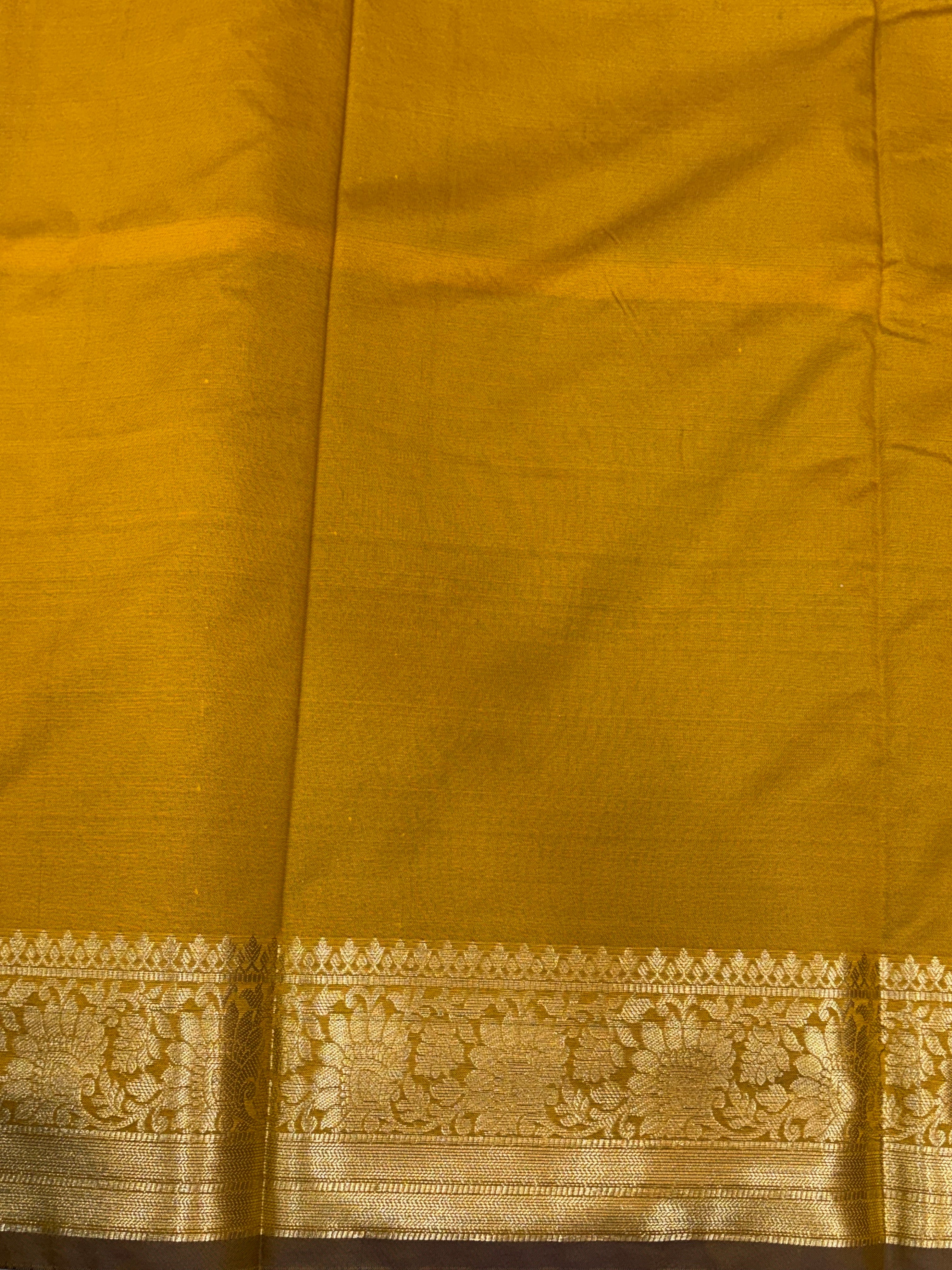 Banarasi katan by katan silk saree in mustard gold  colour with multiple meenakari work
