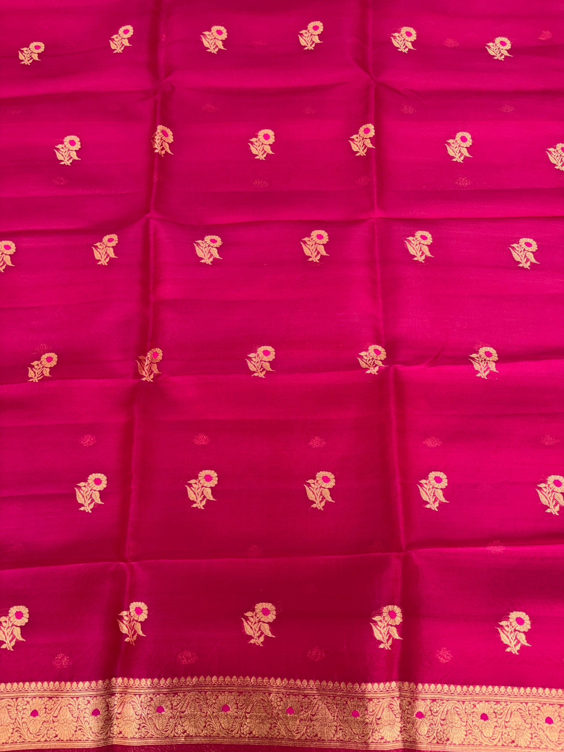 Pure Handloom Kora silk suit set in Rani pink colour with meenakari work