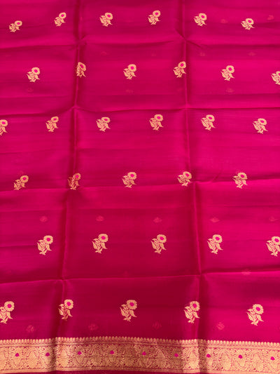 Pure Handloom Kora silk suit set in Rani pink colour with meenakari work