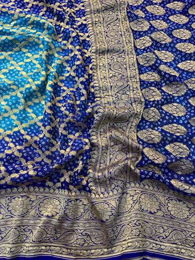 Pure georgette bandhani saree in beautiful dual shade