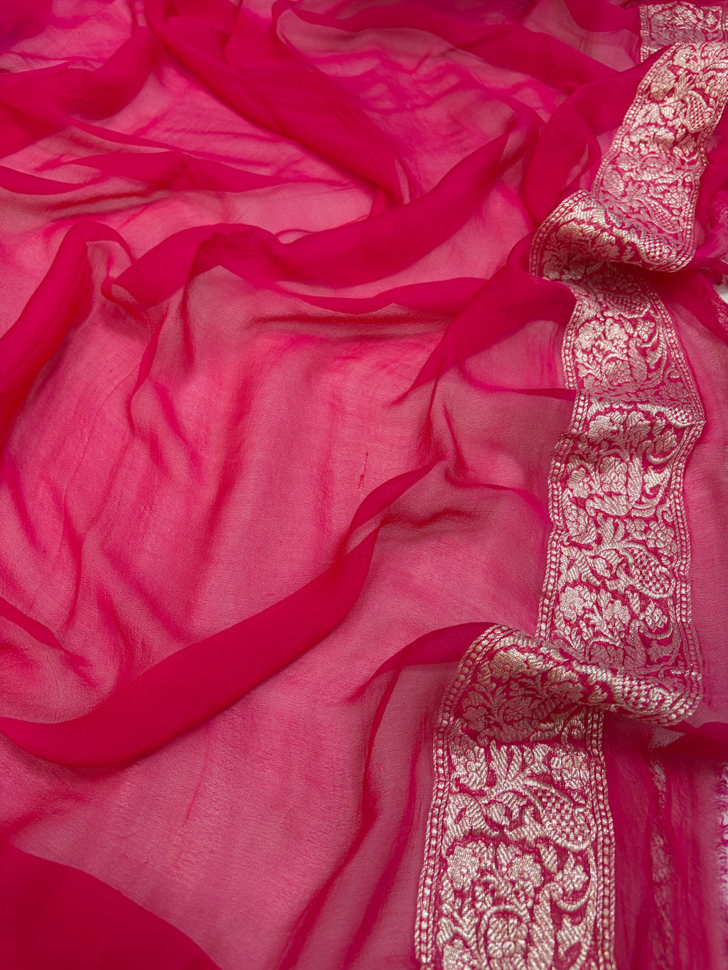 Pure khaddi chiffon saree in purple with Rani colour