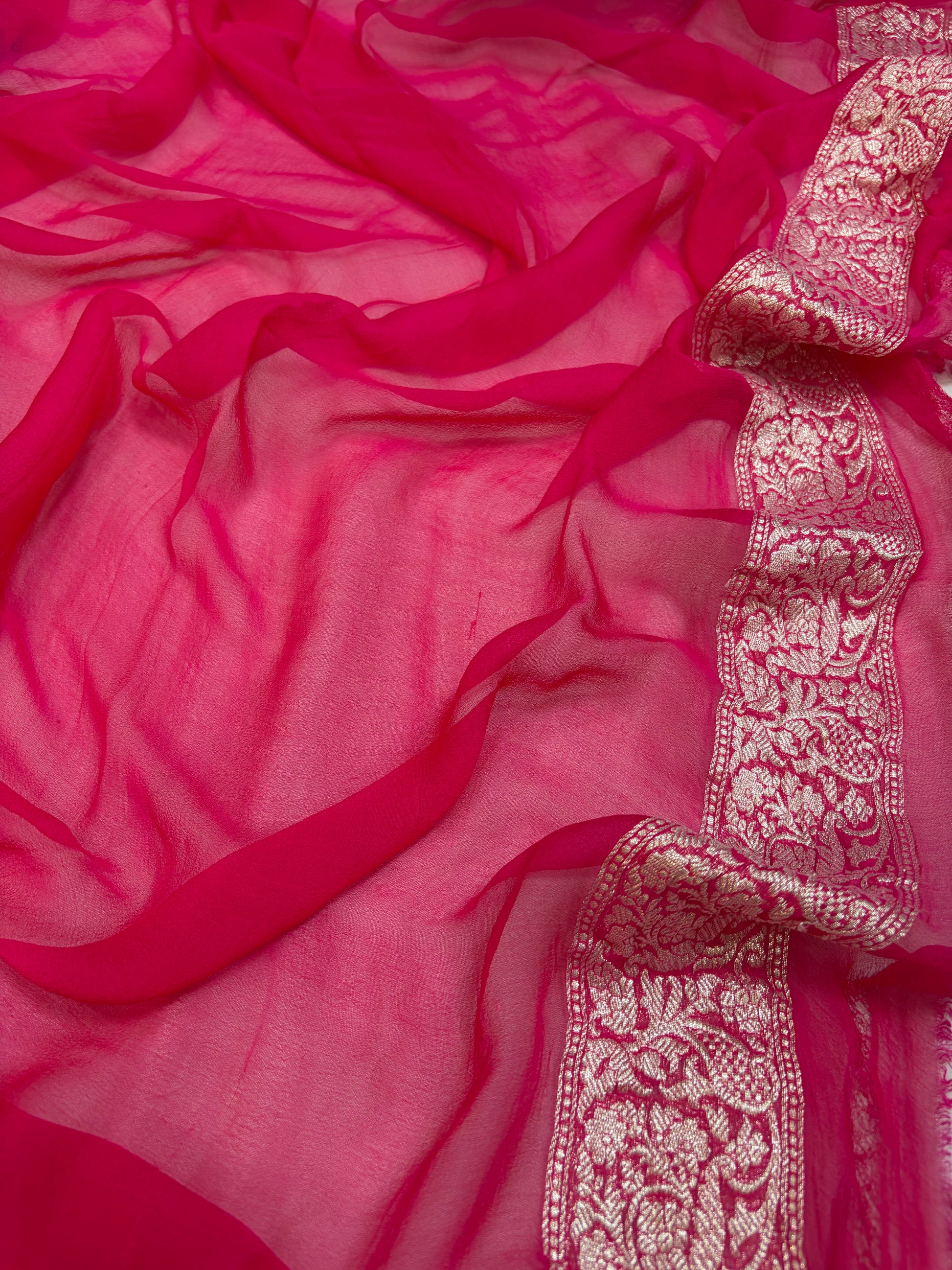 Pure khaddi chiffon saree in purple with Rani colour