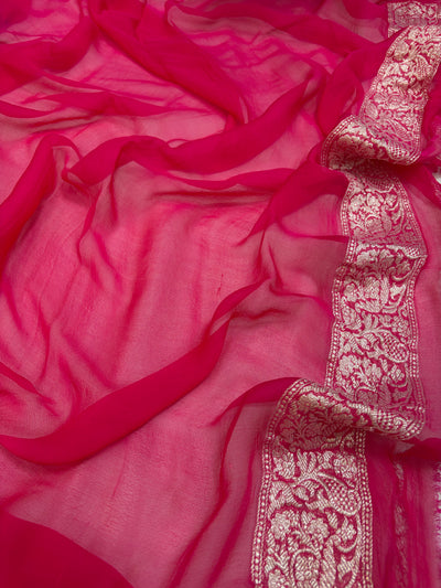 Pure khaddi chiffon saree in purple with Rani colour