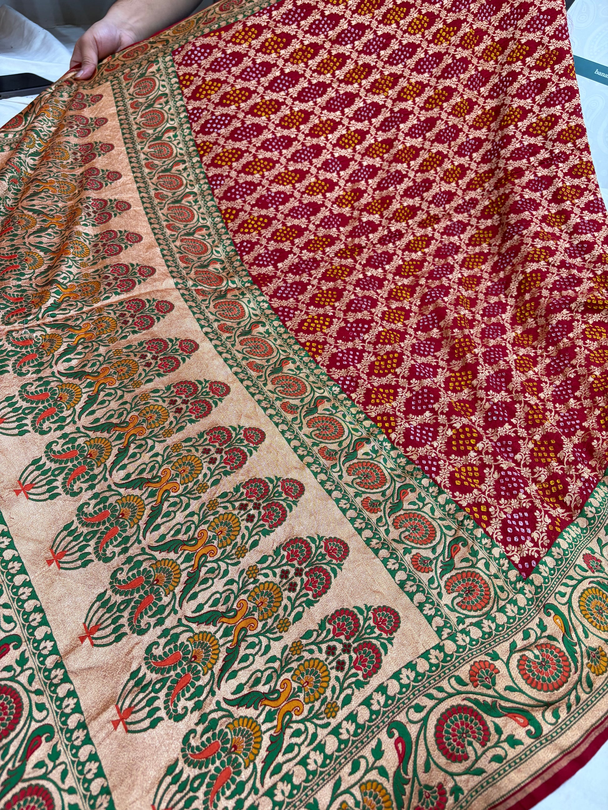 Pure Tilfi Georgette Bandhani sarees in red colour