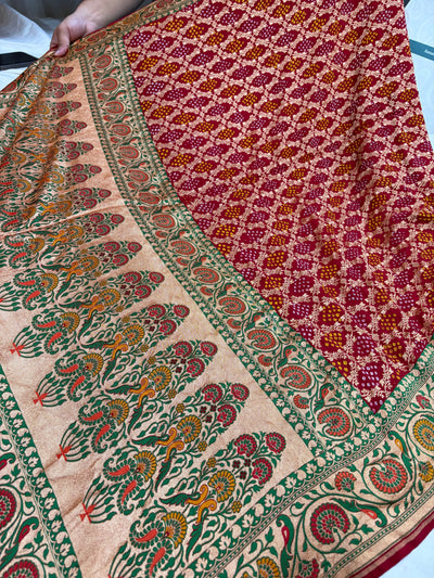 Pure Tilfi Georgette Bandhani sarees in red colour