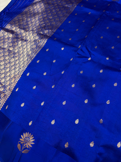 Pure raw mango saree in royal blue colour