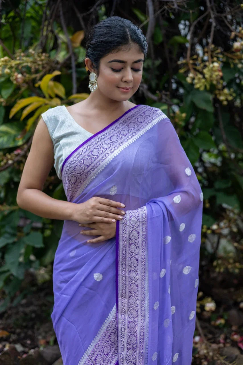 PURE KHADDI CHIFFON SILK SAREE IN LILAC COLOUR