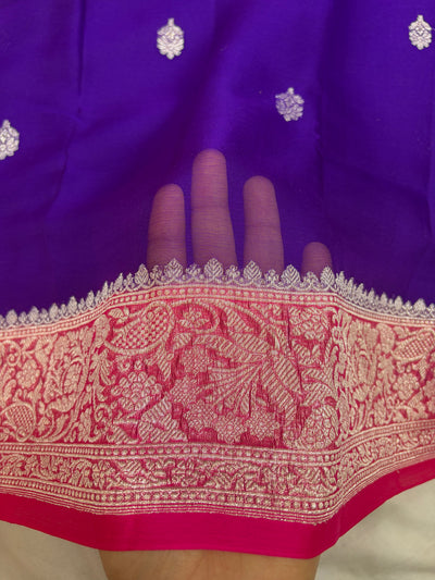 Pure khaddi chiffon saree in purple with Rani colour
