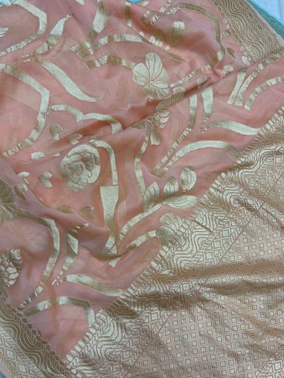 Pure georgette silk saree in pastel peach colour