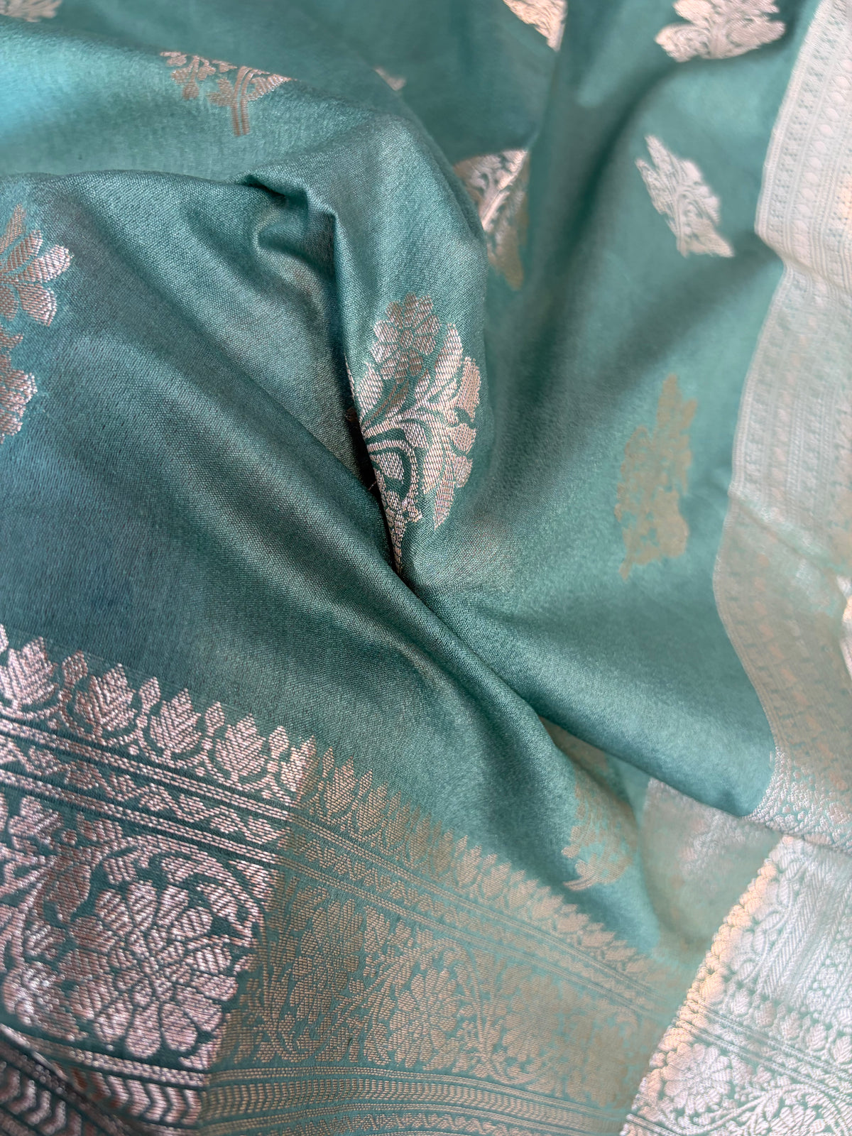 Banarasi soft katan silk saree in Sea green colour