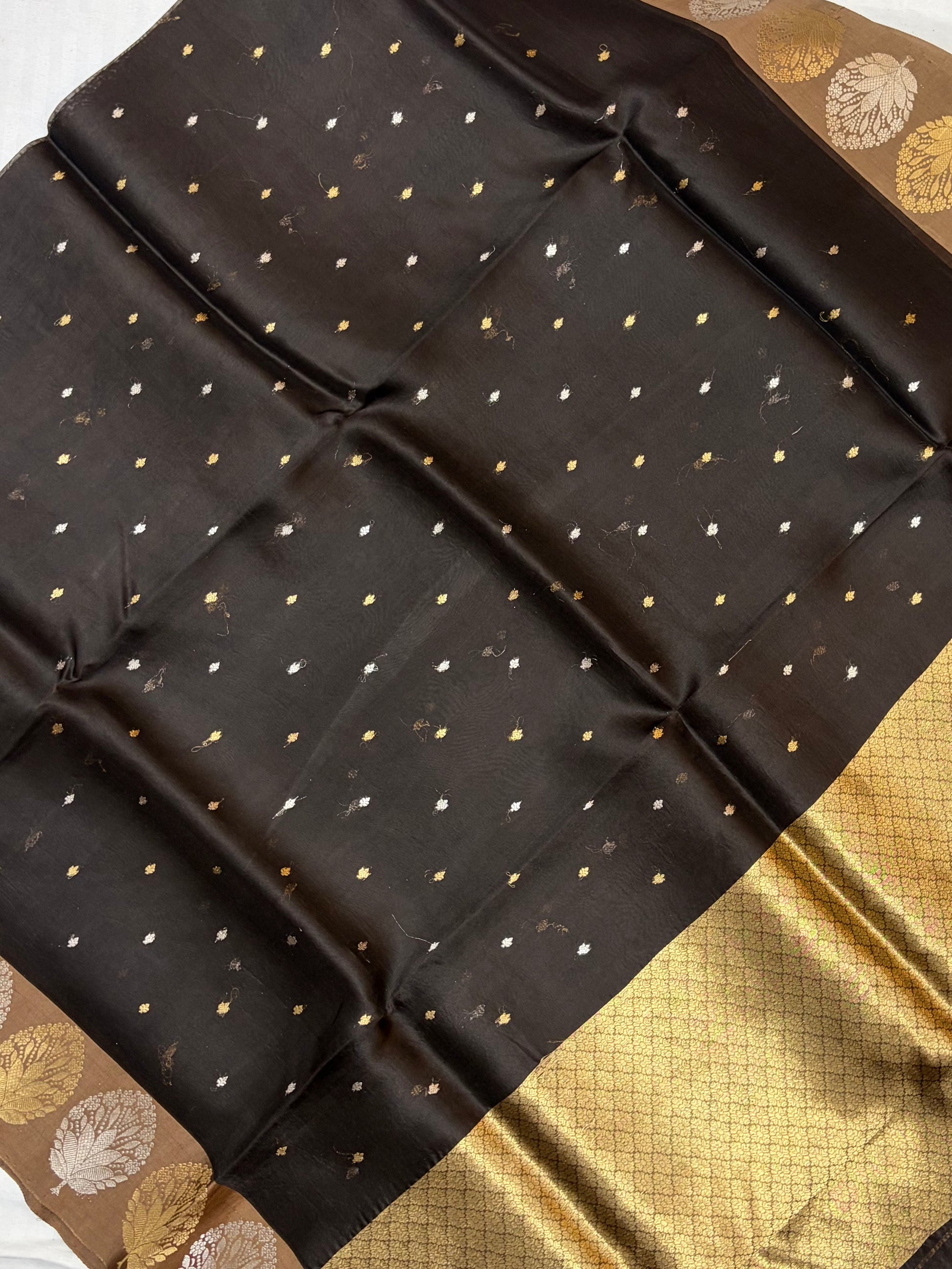 Pure handloom organza silk saree in dark brown colour
