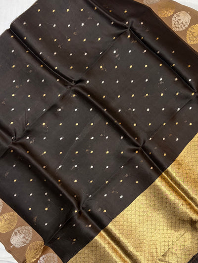 Pure handloom organza silk saree in dark brown colour