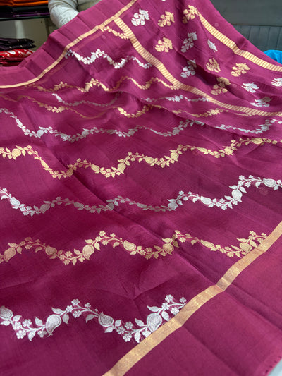 Pure handloom organza silk saree in wine colour