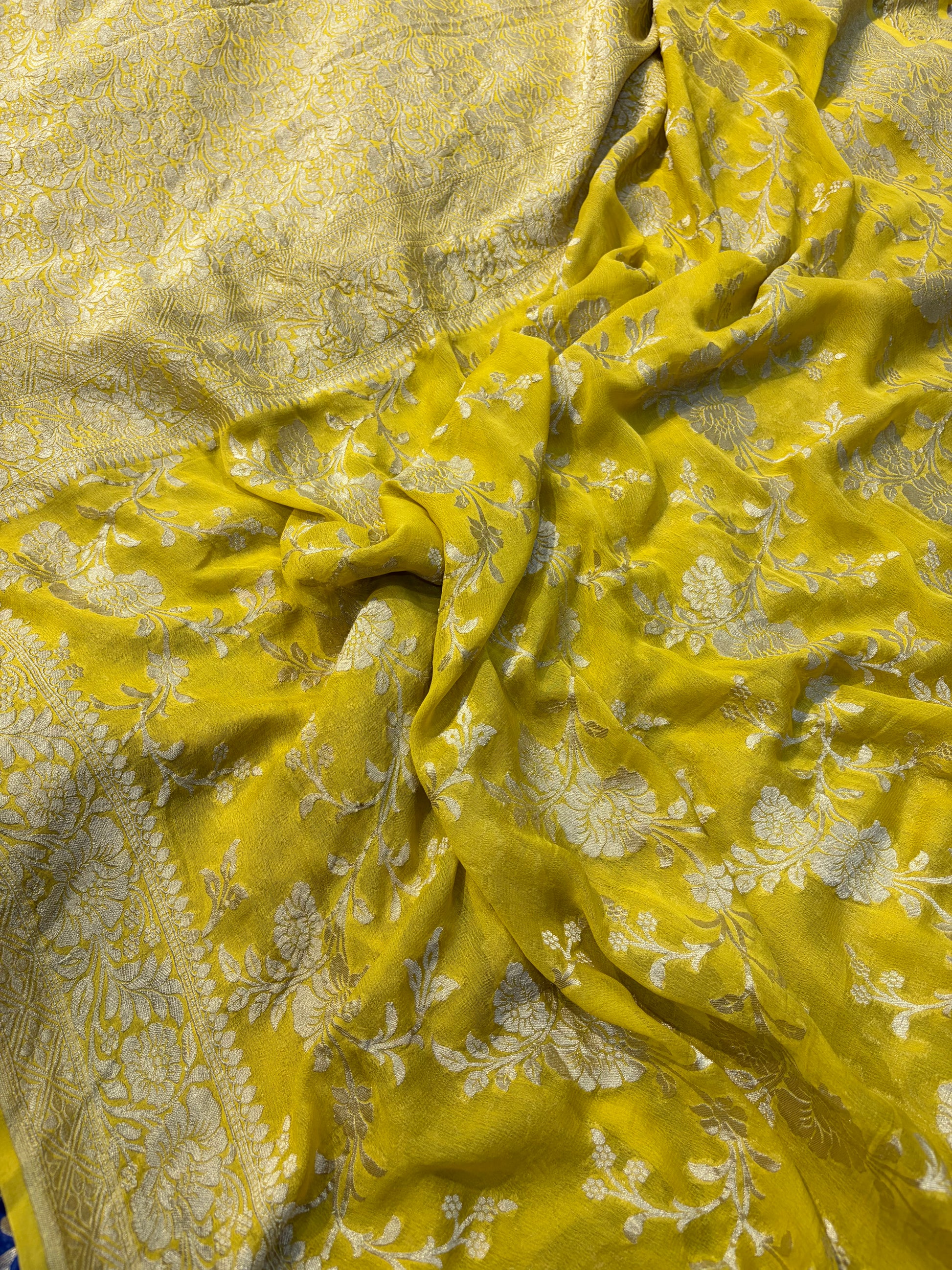 Premium Pure georgette silk sarees in beautiful yellow gold colour
