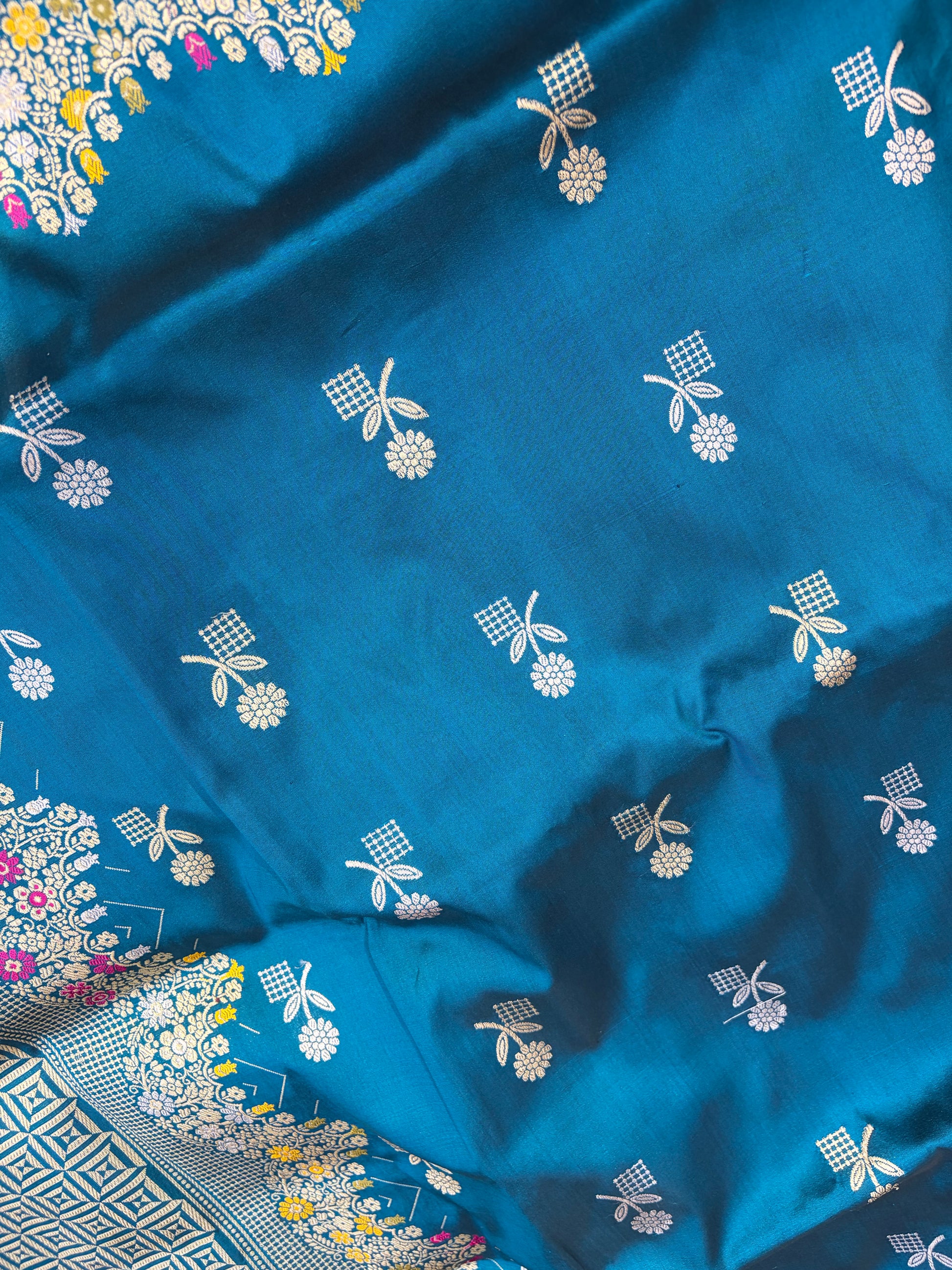 Beautiful Pure handloom katan silk sareee in peacock blue colour