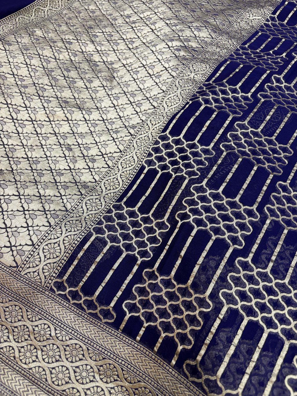 Pure georgette silk saree in navy blue colour
