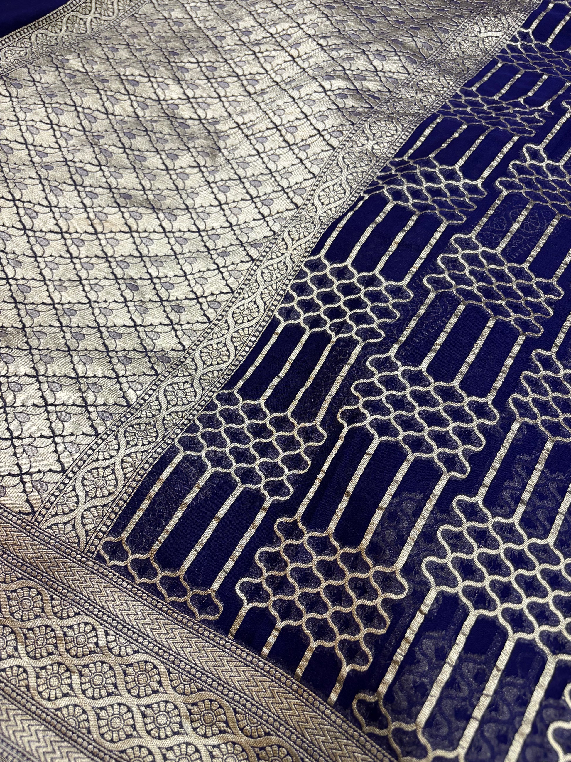 Pure georgette silk saree in navy blue colour
