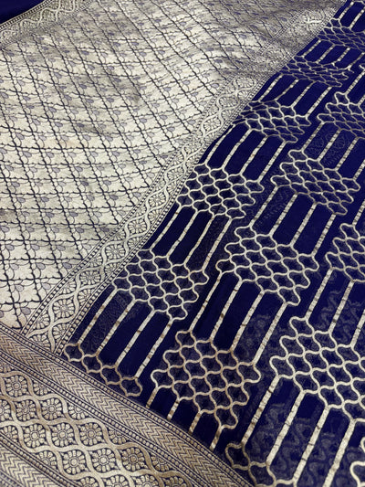 Pure georgette silk saree in navy blue colour
