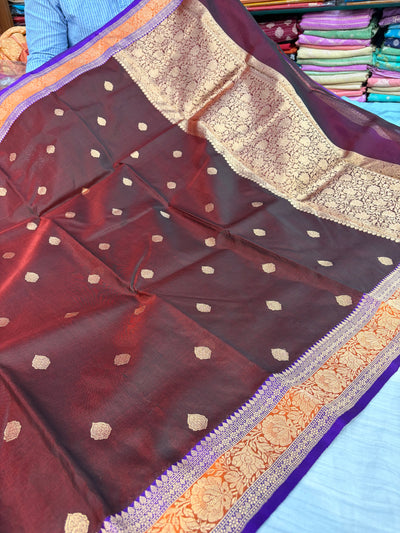 Pure handloom organza silk saree in with 3D colour border