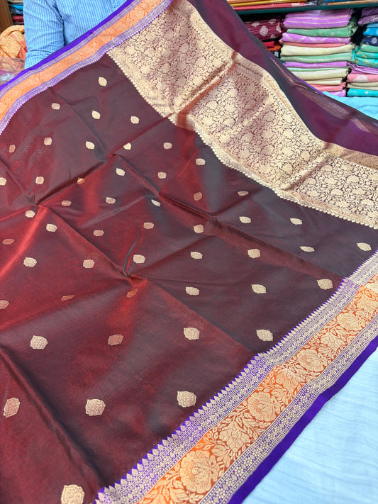 Pure handloom organza silk saree in with 3D colour border