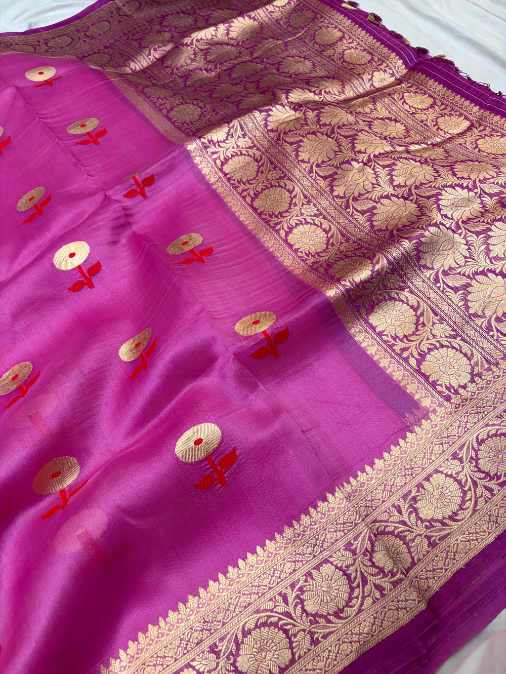 Pure organza silk saree in magenta purple colour